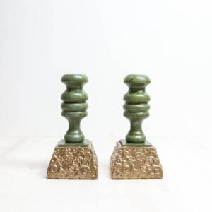 Portacirios pequeño verde y dorado